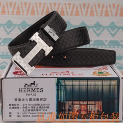 1:1  Hermes Black Leather Belt  with Silver"H" buckle Buckle with Unique Pattern 3.8cm